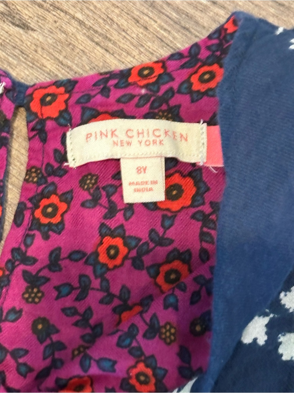 Pink Chicken Girls 8 Navy Floral Dress with Magenta Ruffle - Picture 4 of 7